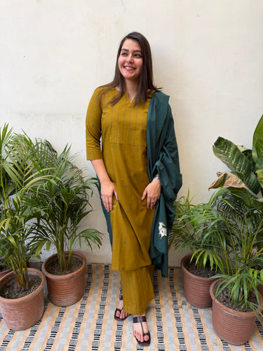 Mustard Mehendi Buti Suit Set