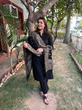 Black Woollen suit set with Shawl - MYSANSKRITAM