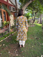 Mustard floral jaal yoke Kurta