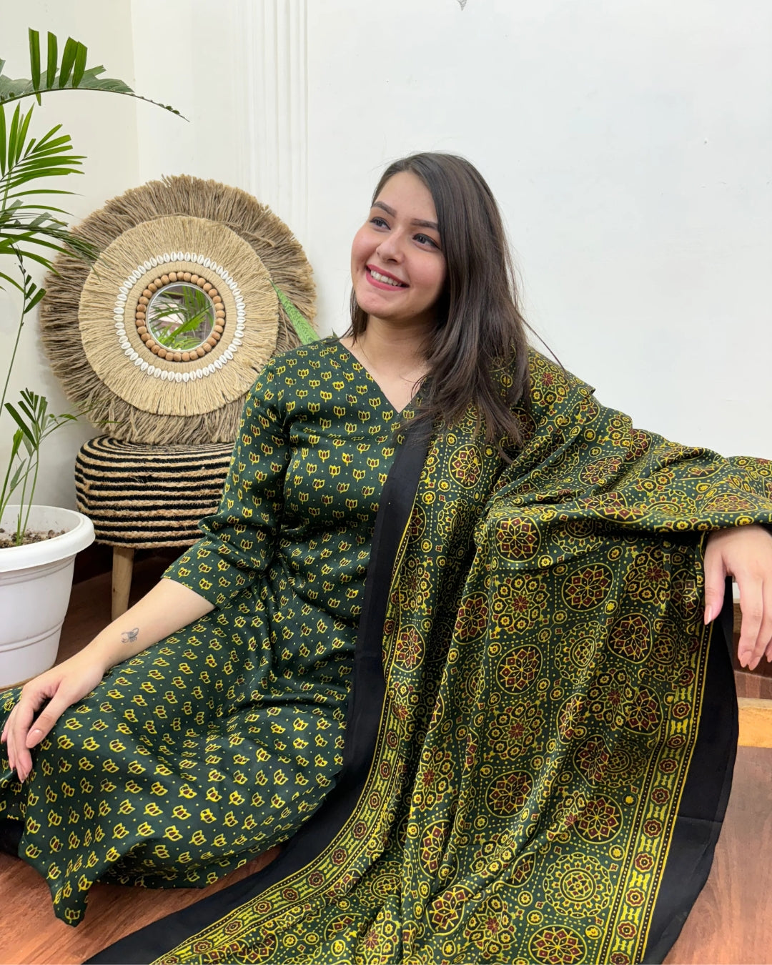 Green rose modal kurta duppata set