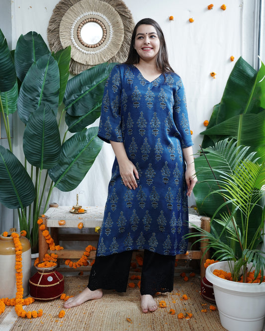 Premium modal indigo floral kurta