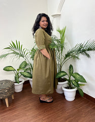 Mehendi Green gather dress with pockets - MYSANSKRITAM