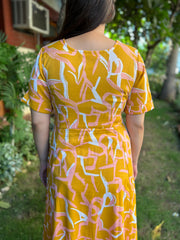 Yellow abstract Floral dress - MYSANSKRITAM