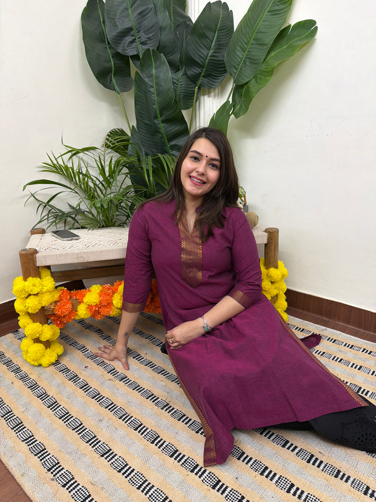 Onion pink Narayanpeth border kurti