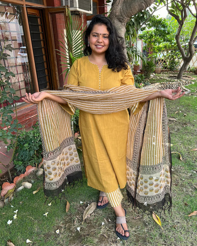 Mustard solid kurta duppata set