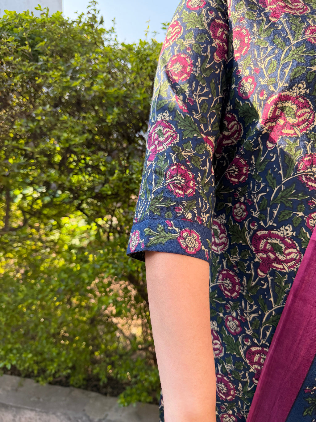 Blue Floral Suit Set sleeve detail by Sanskritam