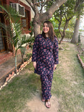 Blue Floral Fleece winter nightsuit - MYSANSKRITAM