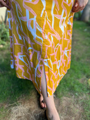 Yellow abstract Floral dress - MYSANSKRITAM