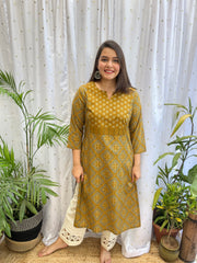 Mustard Geometric Yoke Kurta - MYSANSKRITAM