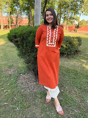 Rust Kantha Solid kurta