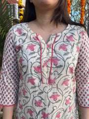 Cream with pink buti kurta