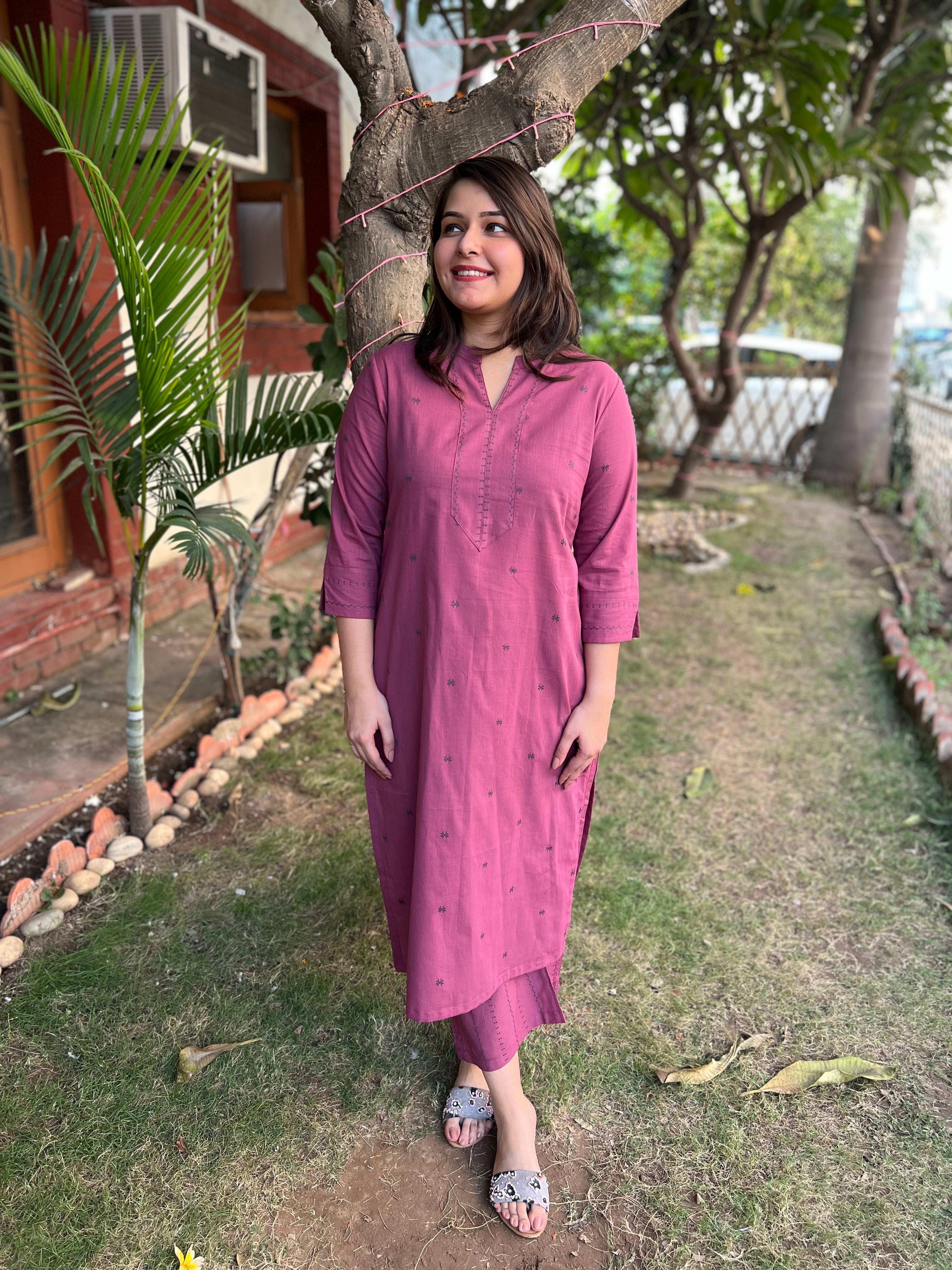 Onion Pink grey south cotton buti kurta - MYSANSKRITAM