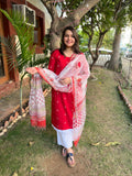 Tamatari red Kurta with handblock Kota Doria duppata - MYSANSKRITAM