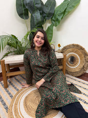 Green floral woollen kurta