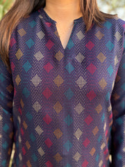 Dark blue geometric woollen kurta