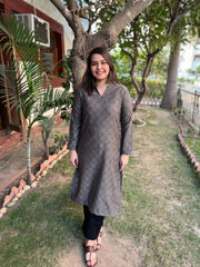 Grey Black geometric woollen kurta