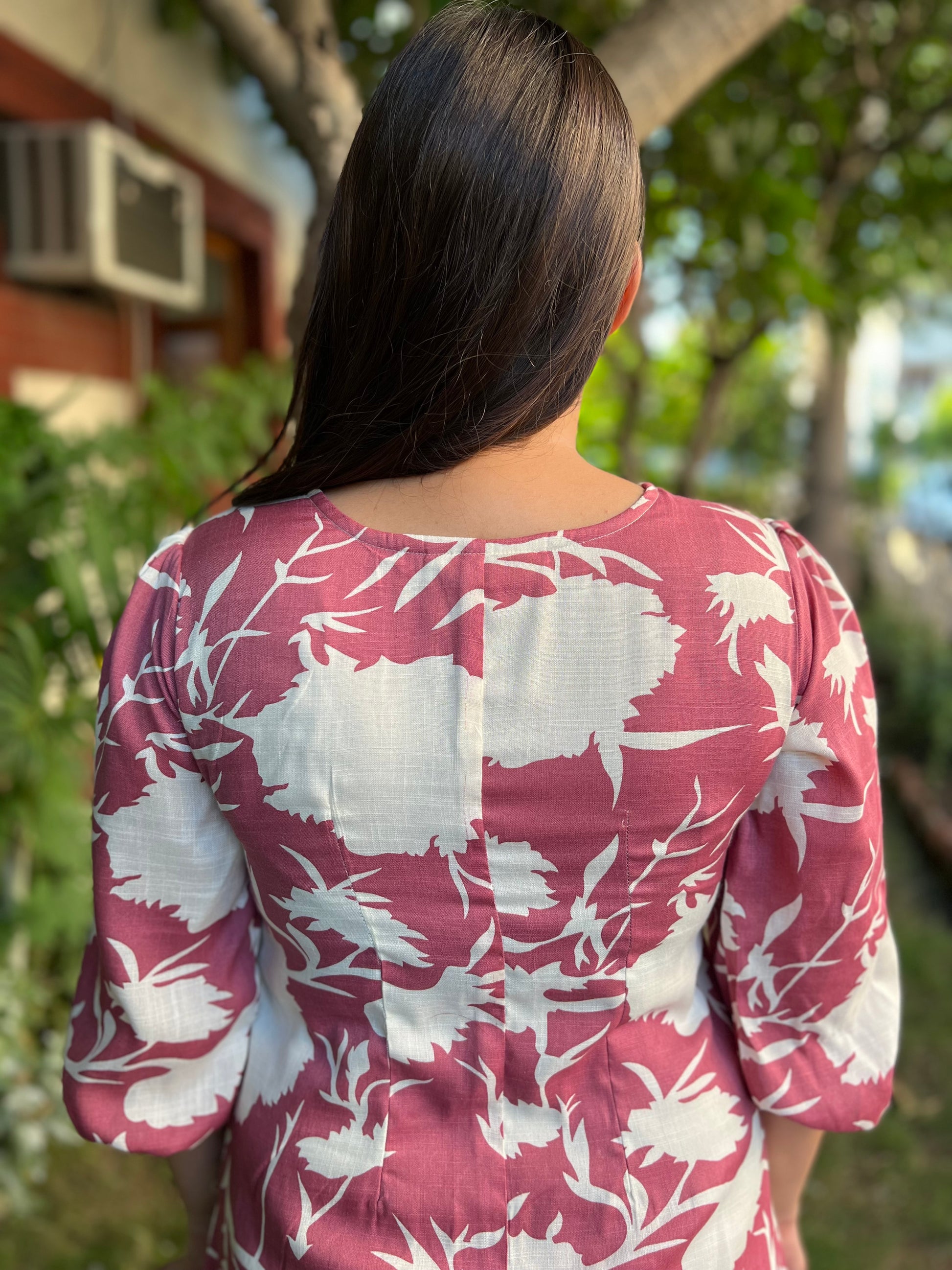 Pink White floral dress - MYSANSKRITAM