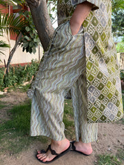 Green Bandhini zig zag palazzo - MYSANSKRITAM