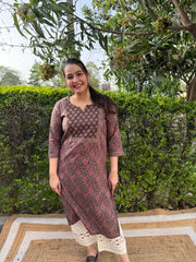 Brown ambi floral yoke kurta