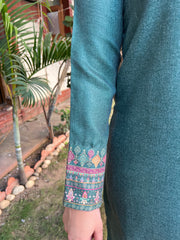 Sea Green border woollen kurta