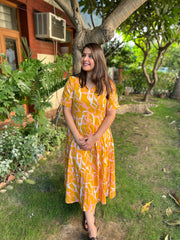 Yellow abstract Floral dress - MYSANSKRITAM