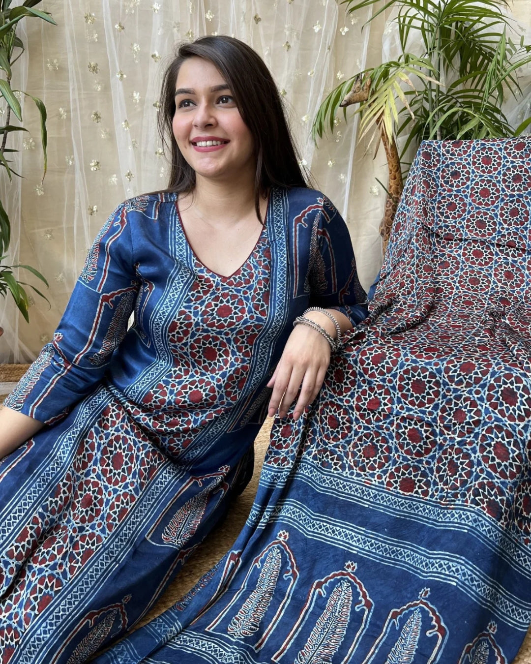 Indigo Geometric Premium Modal kurta duppata set