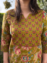 Lime green yoke kurta