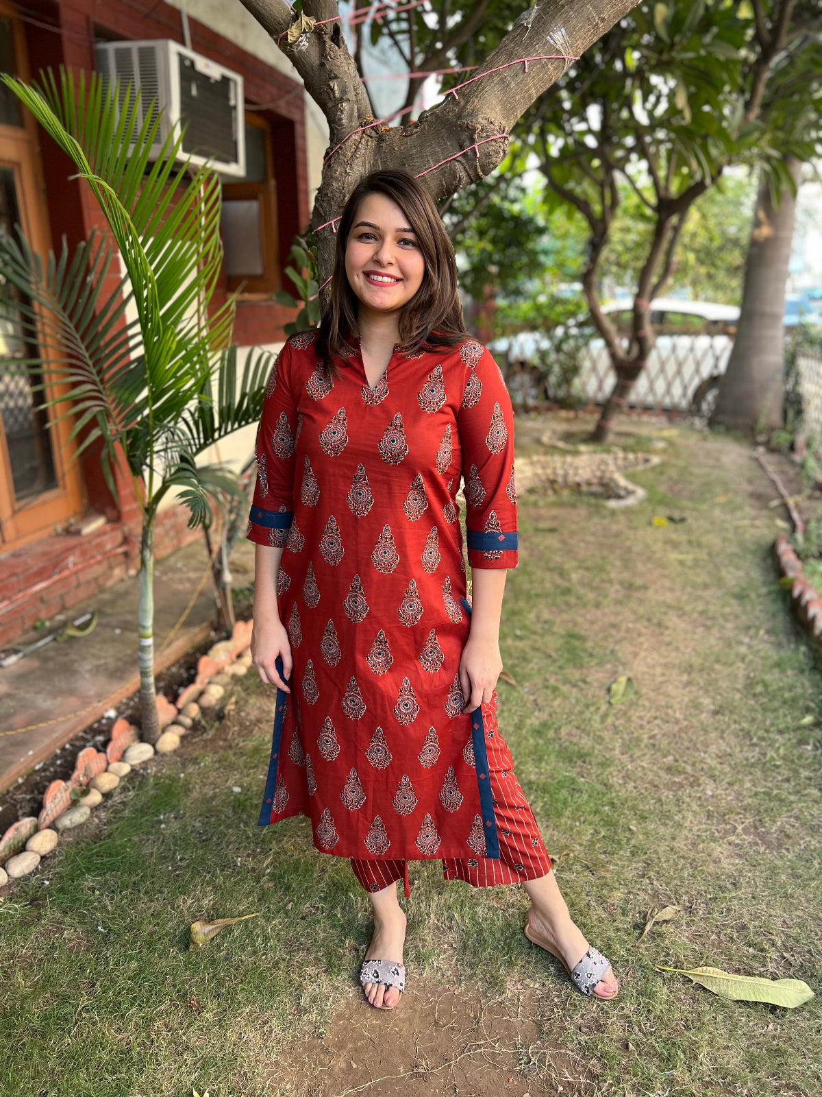 Maroon Sanganeri print coord set - MYSANSKRITAM