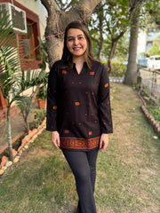 Black embroidered woollen short kurti