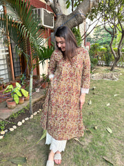 Mustard kalamkari Aline Kurta