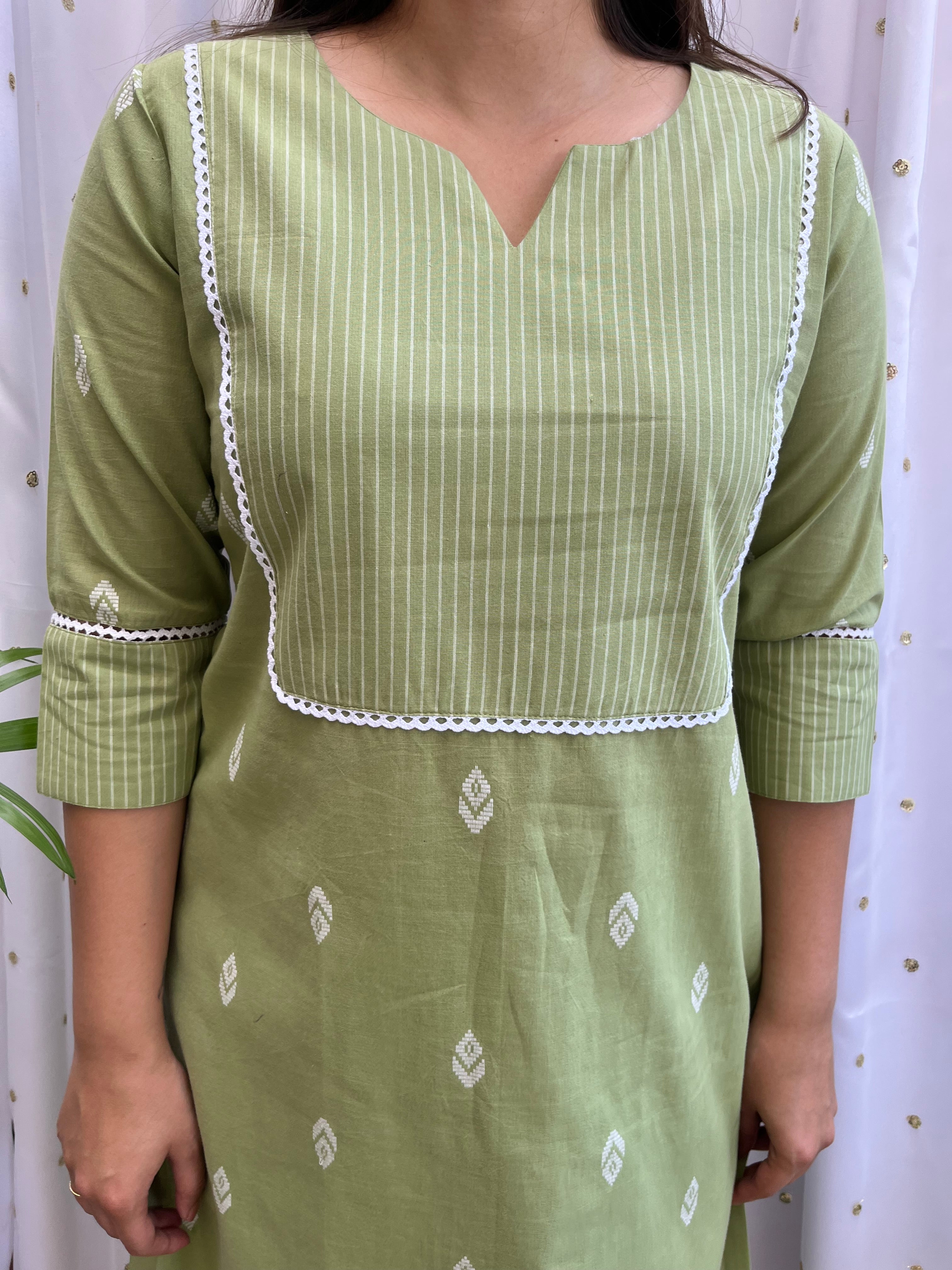 Pista Green Yoke kurta - MYSANSKRITAM