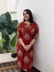 Brick red bunch print kurta