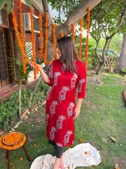 Bright Red Peacock Modal kurta - MYSANSKRITAM