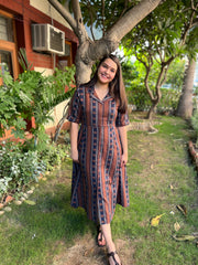 Brown Lines dress with collar - MYSANSKRITAM