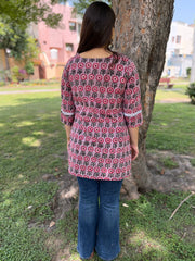 Pink floral handblock Short Kurti