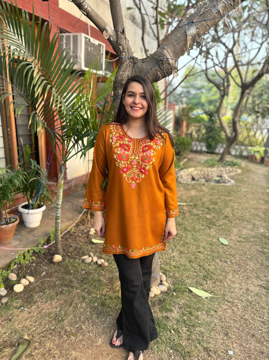 Mustard Phiran style Short kurti