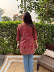 Maroon ajrakh short kurti