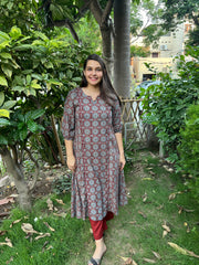 Ajrakh A-Line kurta duppata set - MYSANSKRITAM