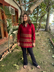 Maroon Kullu border woollen short kurti