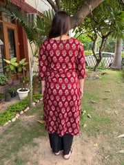 Maroon Ajrakh Lace Kurta from the back by MySanskritam