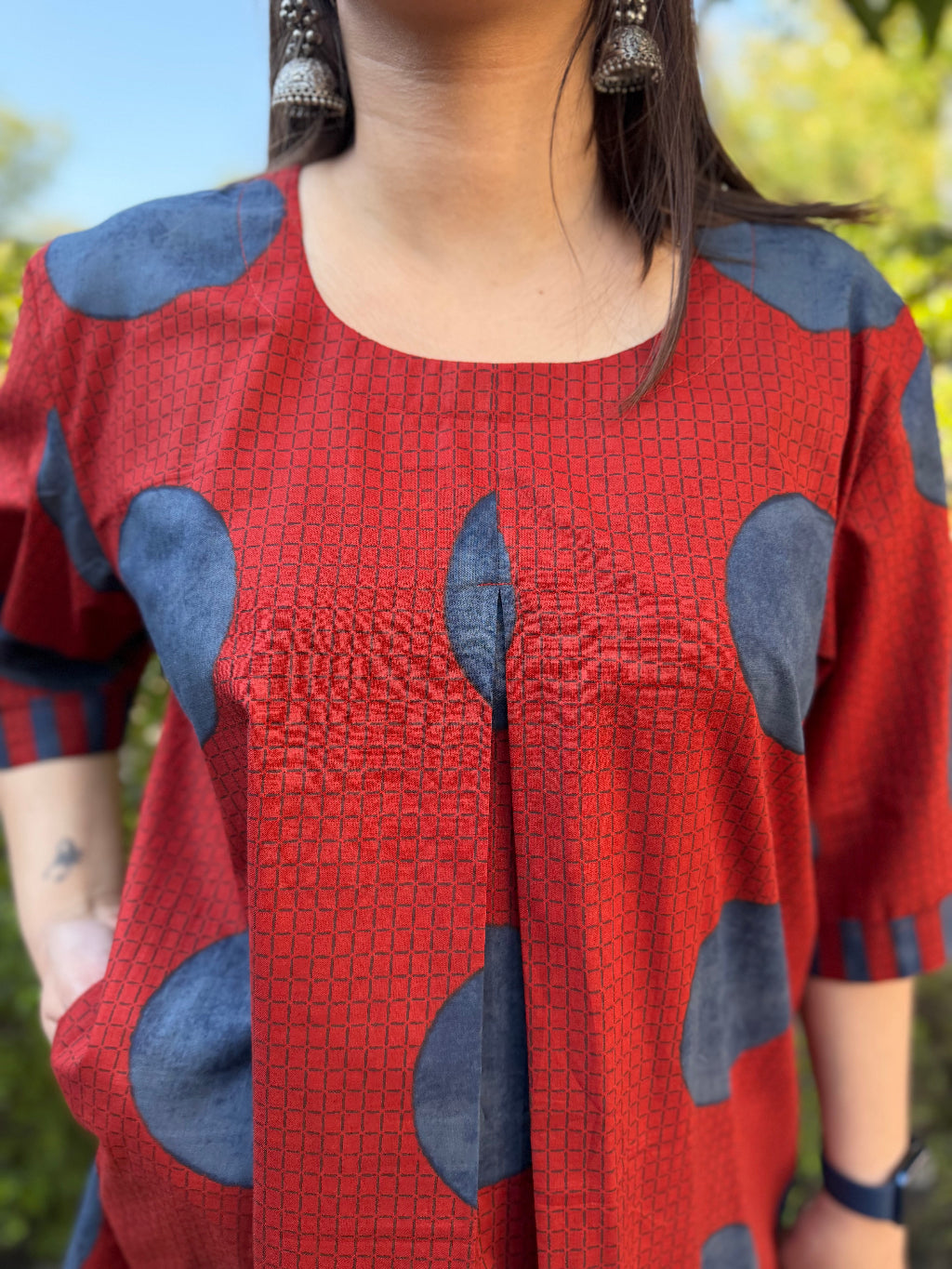 Maroon Circle Top Close Up by MySanskritam