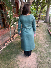 Sea Green border woollen kurta