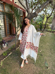 White embroidered Woollen full suit set