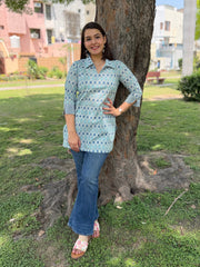 Light blue Ikkat short kurti