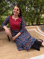 Red Yoke Printed Cotton Kurta
