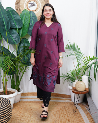 Wine embroidered kurta