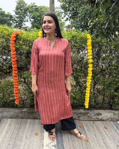Peach modal silk kurta
