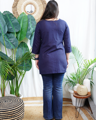 Solid blue embroidered short kurti