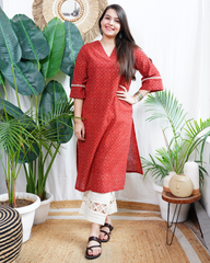 Maroon bindi Kurta with kota doria dupppta