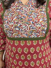 Maroon kantha yoke kurta